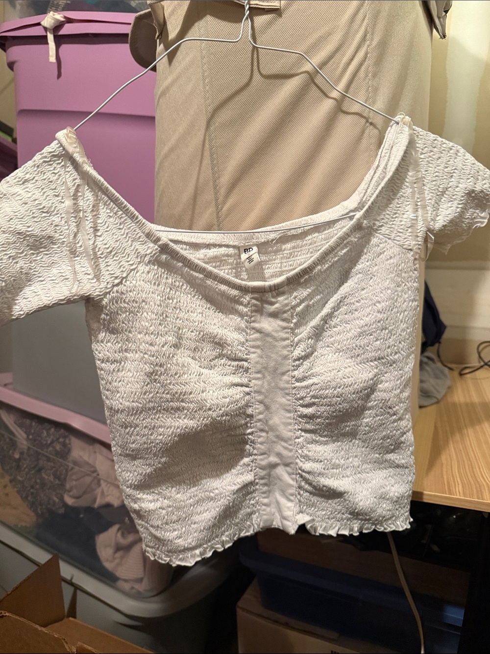 BP Women's White Smocked Off-Shoulder Top- small